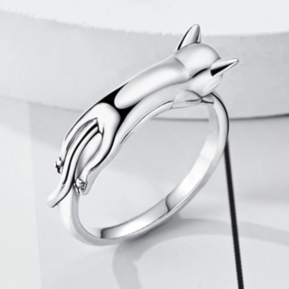 الأصلي الفضة تصفيح النساء خواتم لطيف الحيوانات الأليفة القط خواتم مجوهرات الذكرى عيد ميلاد موضة هدايا لصديق الأم عاشق هدية