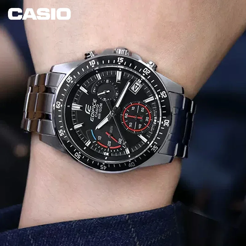 Casio EFV-540D Men\'s Commercial Analog Black Stainless Steel Chronograph Multifunctional Quartz Chronograph Stopwatch Date