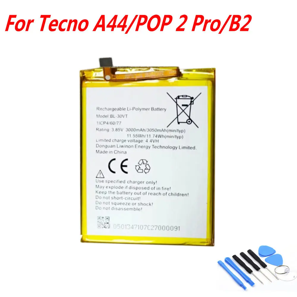 Original 3050mAh BL-30VT Battery For Tecno A44 POP 2Pro B2 Cell Phone