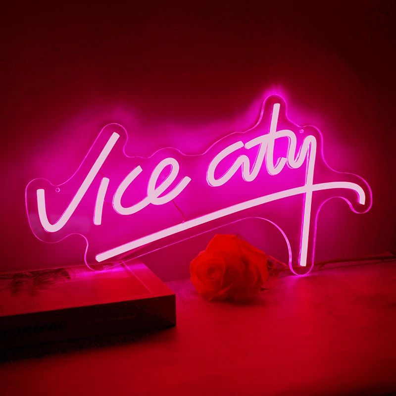 

Vice City Led Neon Sign Lights Pink Letters Usb Powered Game Room Bar Party Decor Home Arcade Shop Windows Wall Decoration