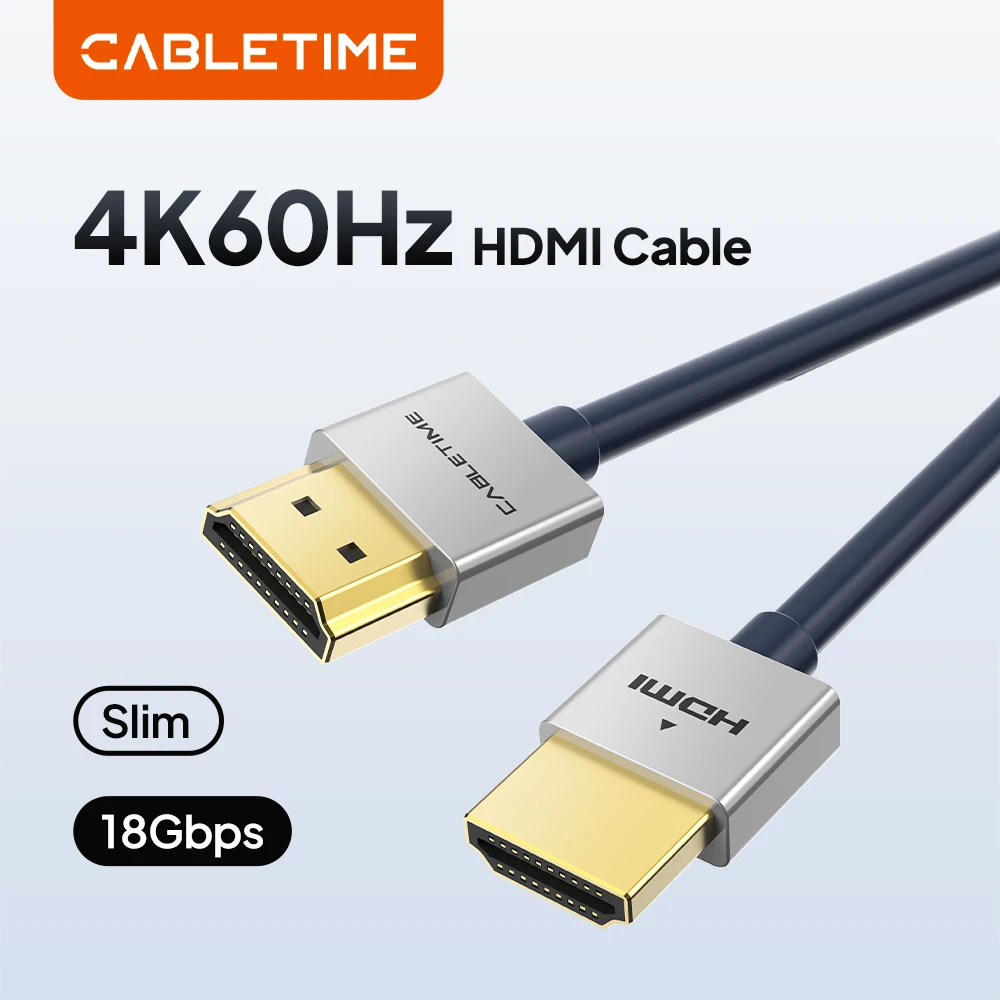 CABLETIME 4K Slim HDMI Cable Zinc Alloy Thin HDMI 2.0 Adapter for Xiaomi Xbox PS5 PS4 TV Box Laptop Thin HDMI to HDMI Cord