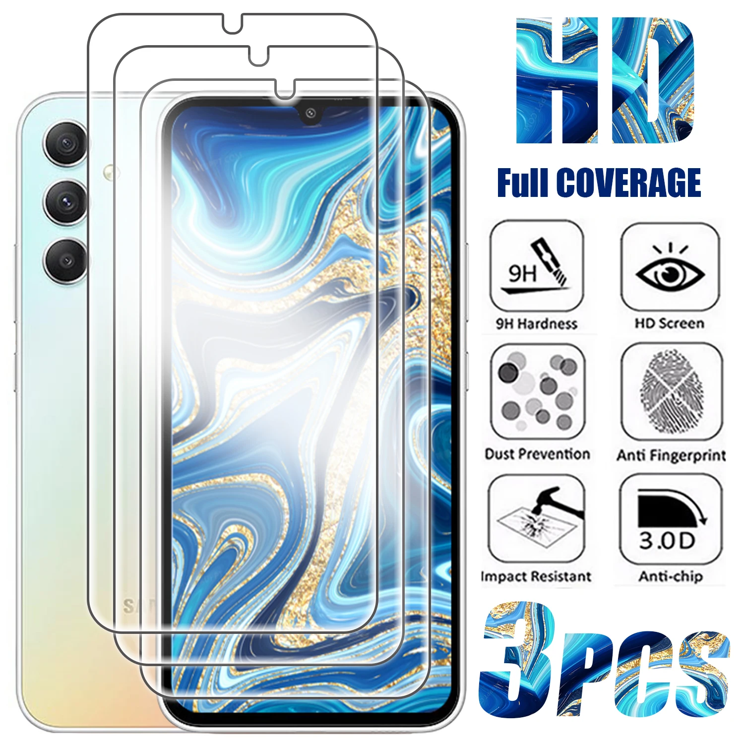 

3Pcs Tempered Glass for Samsung Galaxy A54 A34 A24 A14 A04 E Screen Protectors for Samsung A 24 Glass