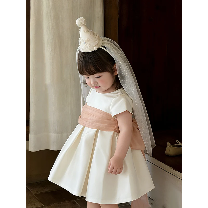 Girls Dress First Birthday Gown Birthday Princess Dress Flower Girl High End Light Luxury Little Girl White Puffy Skirt