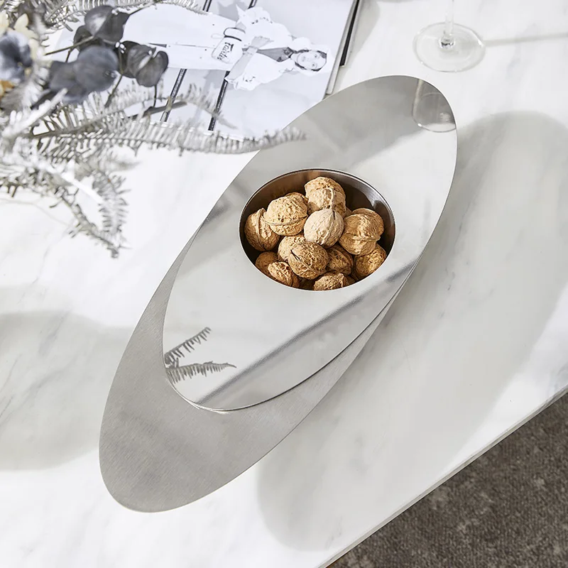 Luxury Silver Oval Art Metal Decor Fruit Plate Home Furnishing Pendulum Soft Decoration Coffee Table Restaurant Desktop Tray