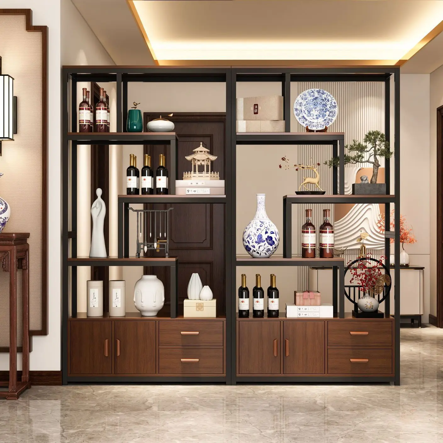 Modern simple flower stand wrought iron bogu frame display stand vertical floor-to-ceiling bookshelf shelf office partition