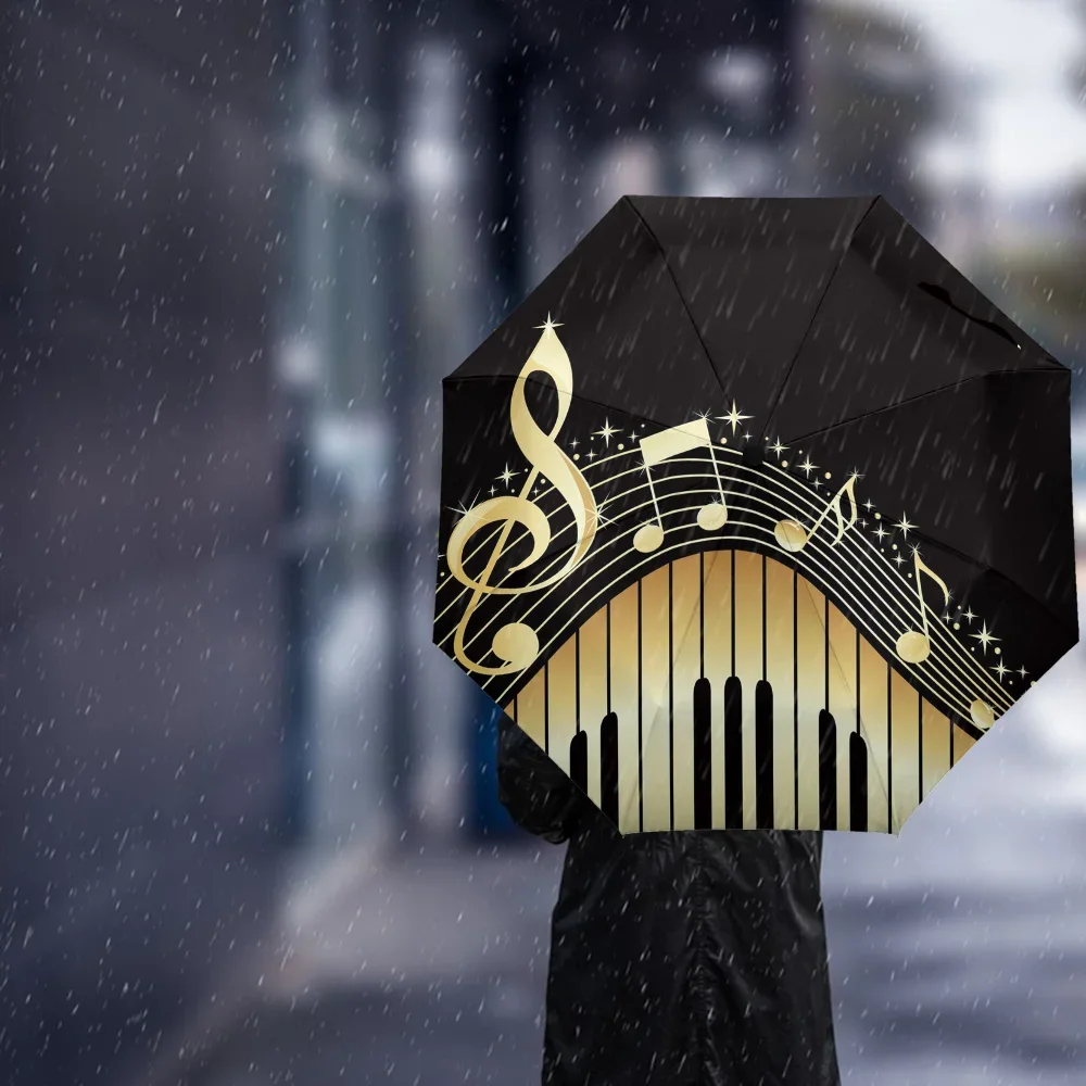 Piano Keys Note Music Gradient Creative Umbrella Rain Women Automatic Three Folding Umbrellas Windproof Parasol Parapluie