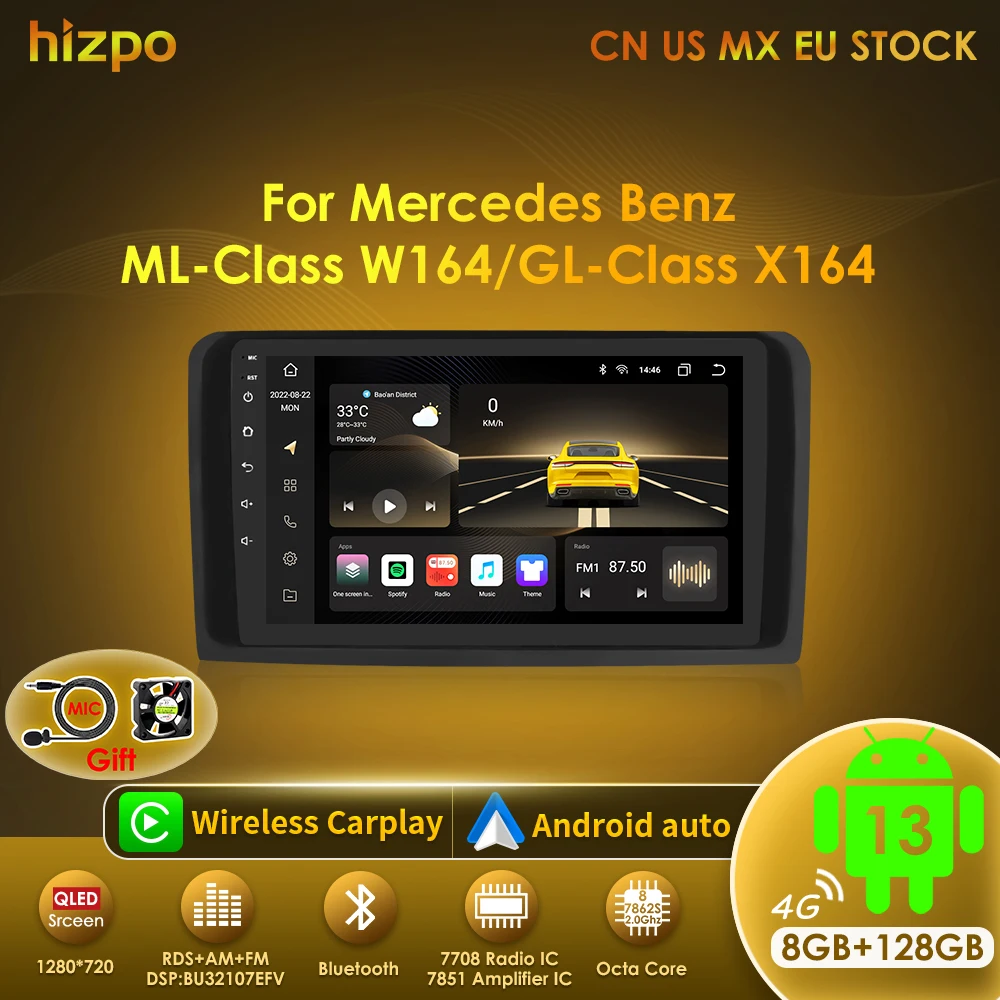 Hizpo Android 13 For Mercedes ML W164 X164 ML350 ML300 GL500 ML320 ML280 GL350 Multimedia Player GPS Navigation Stereo WIFI