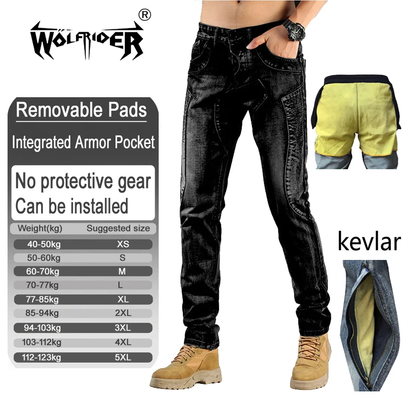 Kevlar motorcycle jeans for men aramid riding jeans off road safety korea retro style with armor pockets armor not included 036