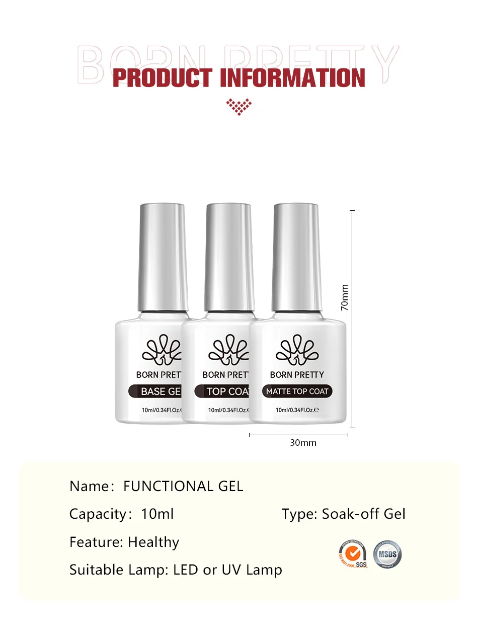 BORN PRETTY Base Gel Super Top Coat Nagellack Design-Verstärker Lack Semi-Permanent Abziehbarer UV LED Nagelkunst-Lack 10ml – Detail 2