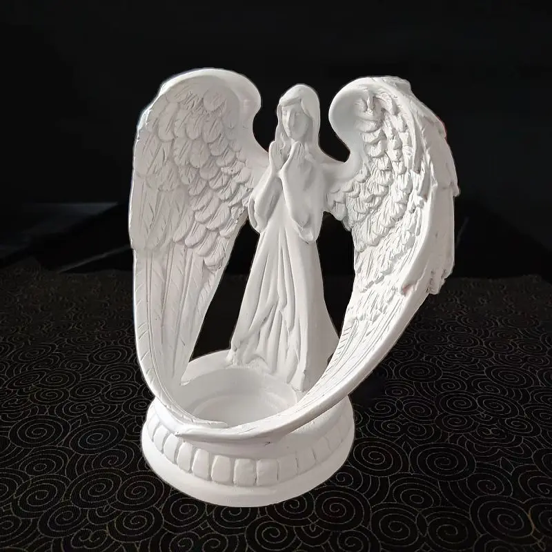White Praying Angel Statue Angel Wing Figurine Prayer Home Decor Memorial Candle Holder Crystal Ball Base Wedding Home Decor