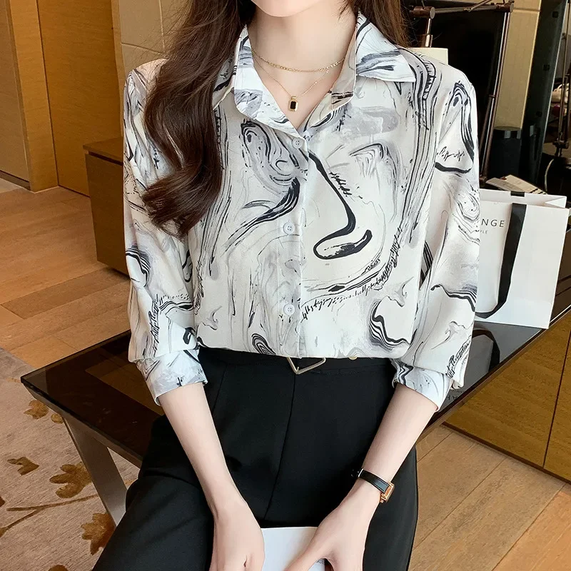 New Fashion Spring Summer Long Sleeve Lapel Shirt New Loose and Comfortable Casual Blouse for Women Clothing