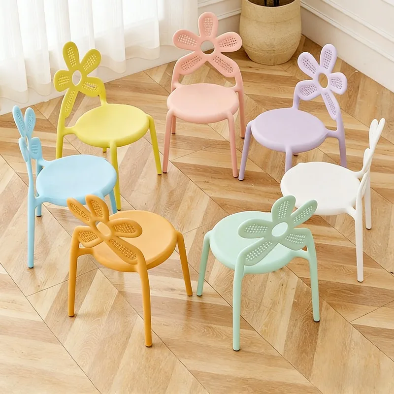 Kids Plastic Chair Flower Back Stackable, Kindergarten Dining Chair Household Color Wholesale