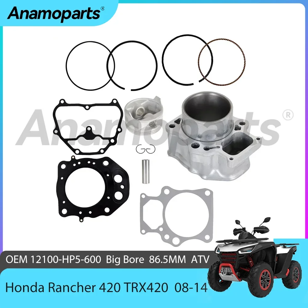 Big Bore 86.5 mm Motor Cylinder Piston Gasket Kit Rebuild Overhaul for 2007-2018 Honda Rancher 420 CC TRX420 ATV 12100-HP5-600