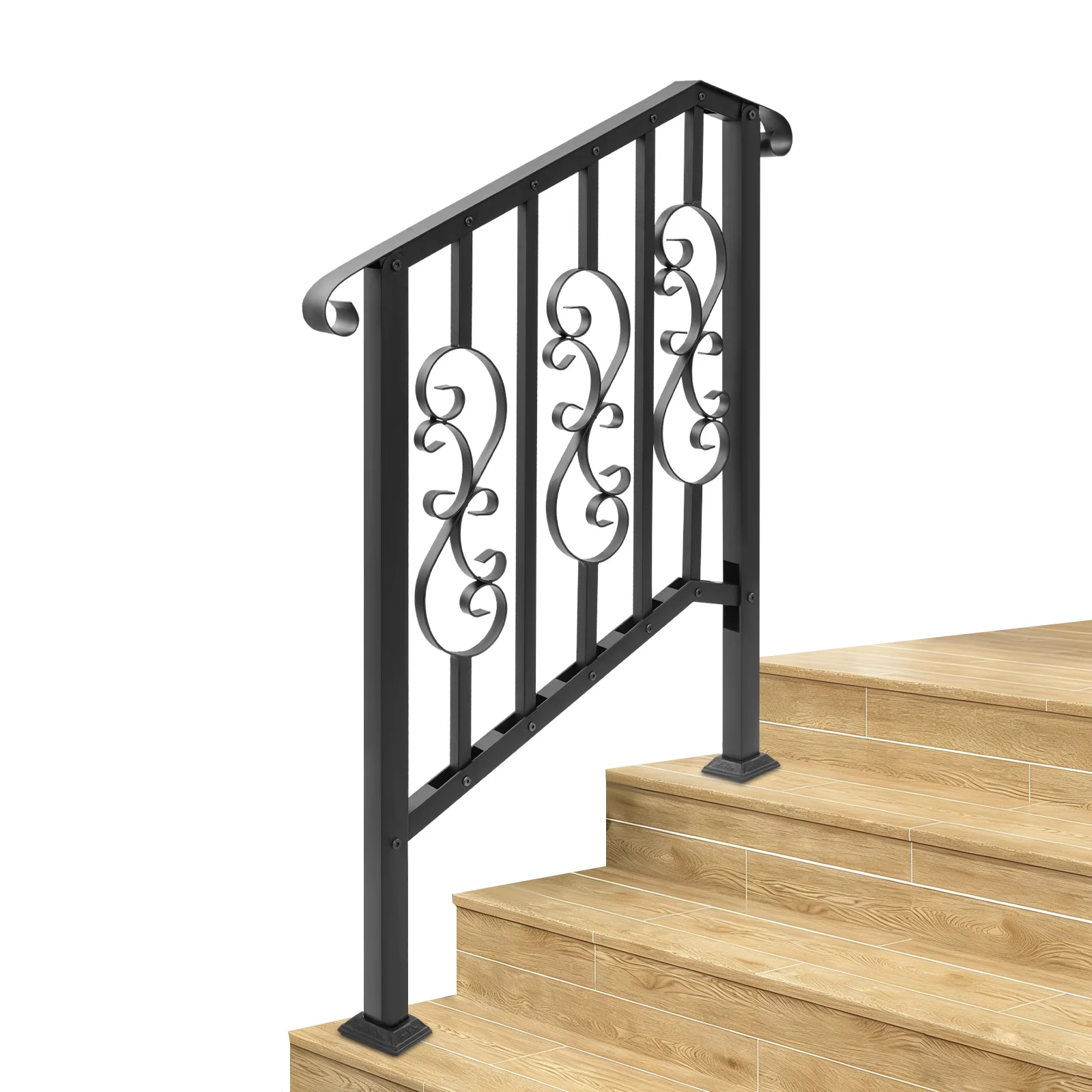 

Outdoor Stair Railing, 3-Step Black Metal Handrail for Swimming Pool Safety, Decorative Fence Gate, Anti-Slip Balcony Patio