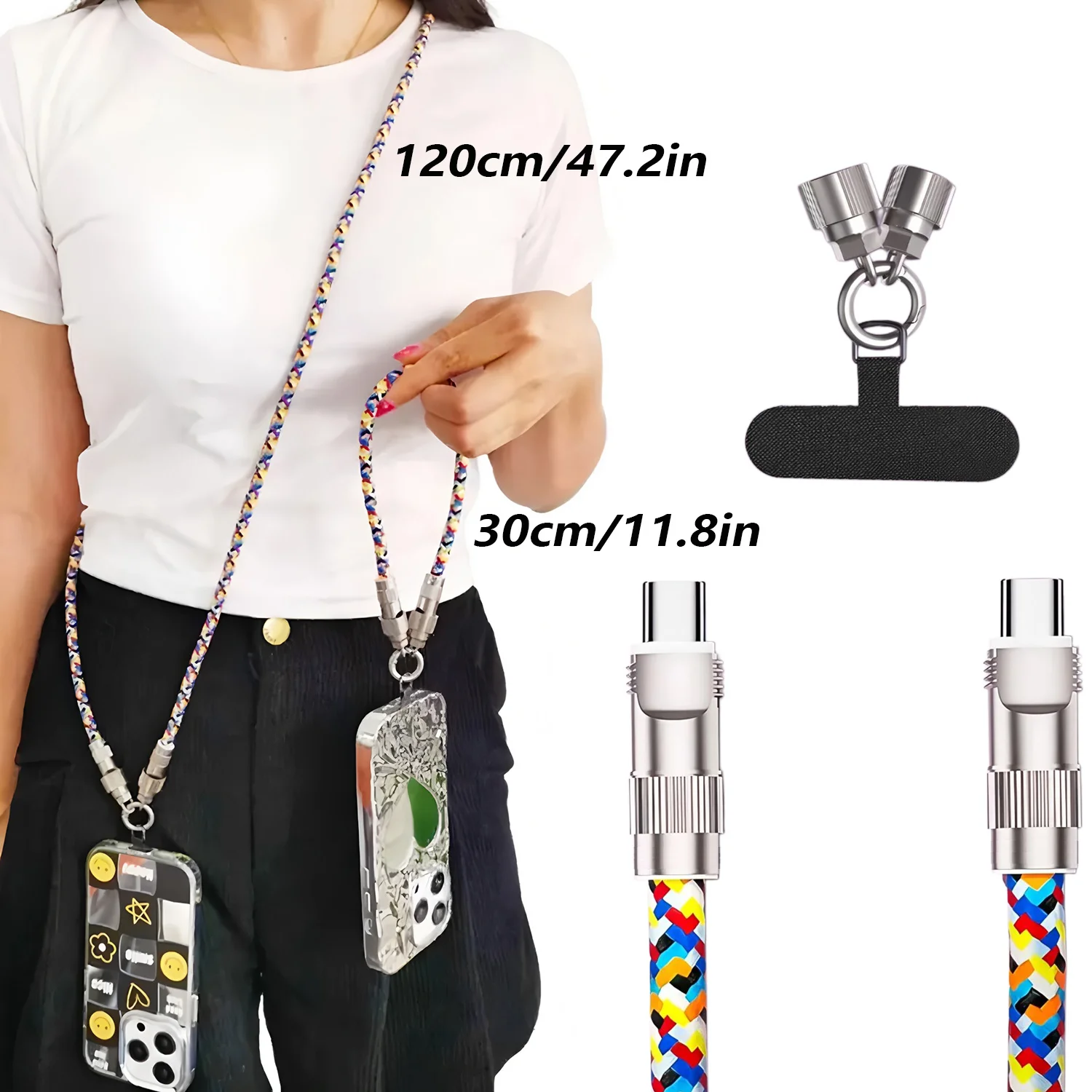 كابل بيانات USB-C إلى C سريع الشحن بقدرة 240 وات، مناسب لحبل الهاتف من النوع C وكابل شحن 2 في 1 وسوار معصم للرقبة من C إلى C #2