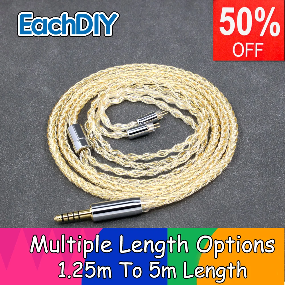 

7n Pure Silver 24k Gold 8 Core 99% Plated Earphone Cable For 2pin BA 0.78mm W4r UM3X UM3RC JH13 High Step LN008422