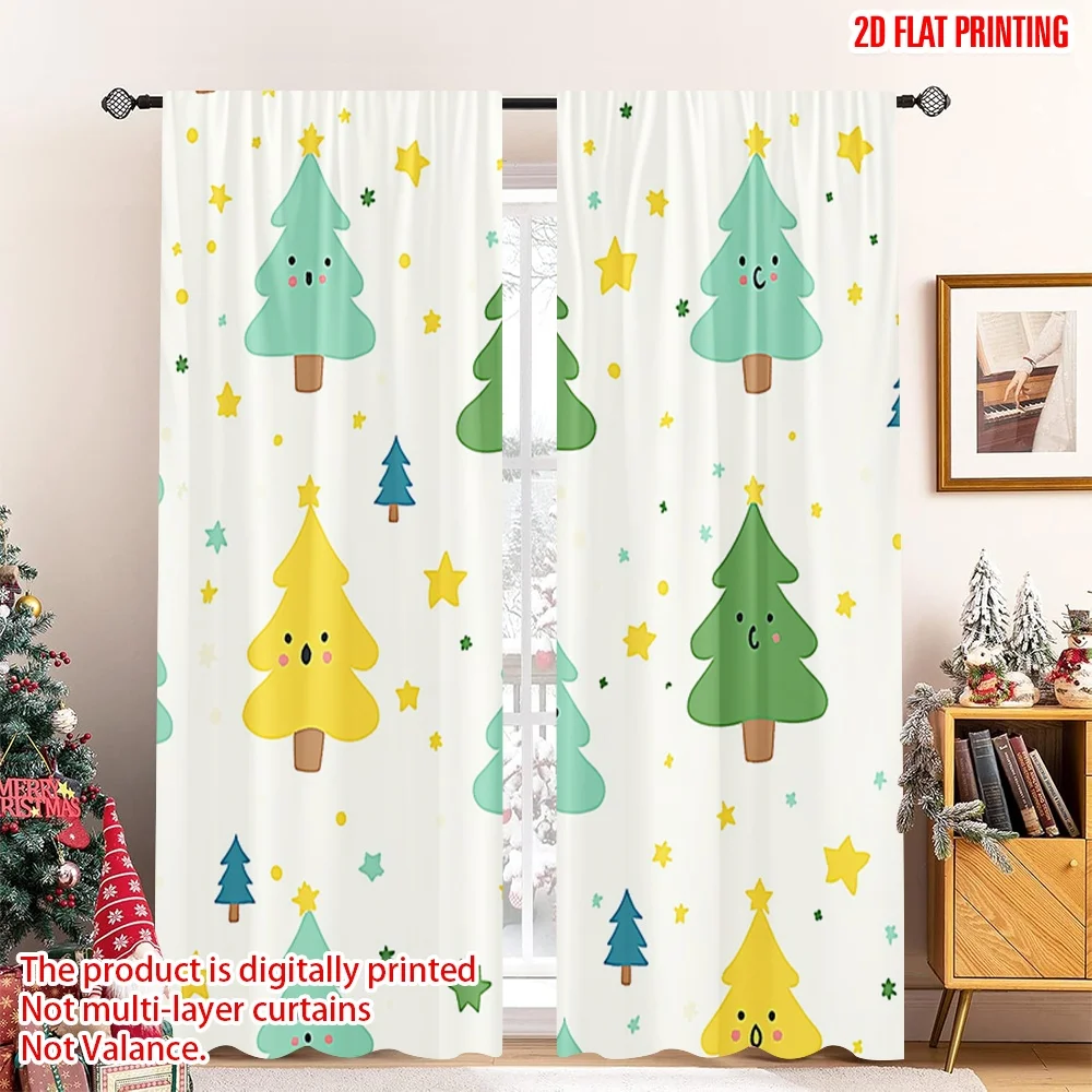 2 قطعة 2D الطباعة المسطحة عيد ميلاد سعيد الستار الشعبي لطيف شجرة عيد الميلاد احتفالية البوليستر دون عطلة الكهرباء #1
