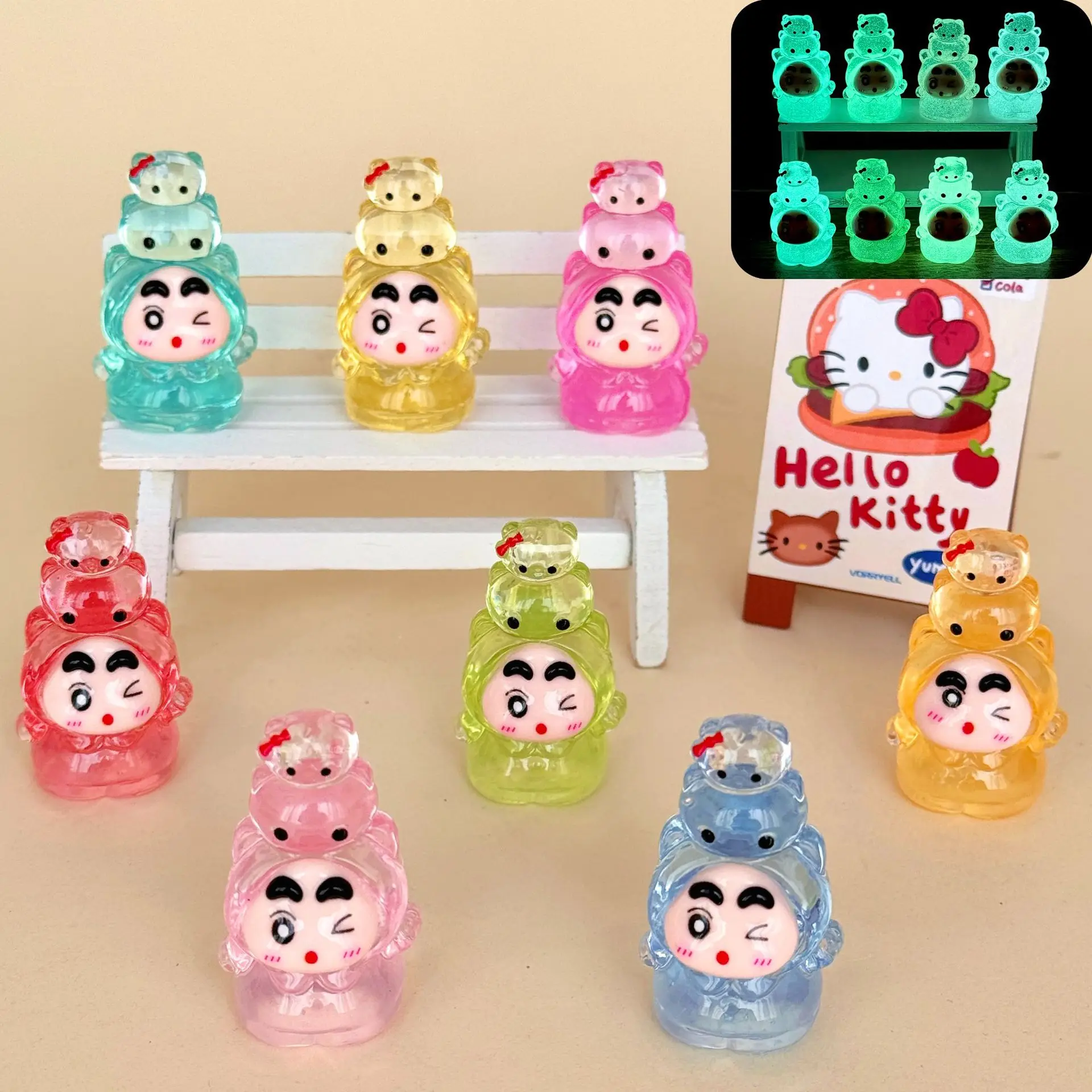 

8 шт. светящиеся в темноте украшения для KT настольный штабелируемый мини-новый DIY декоративный автомобильный аксессуар из смолы настольный орнамент подарок