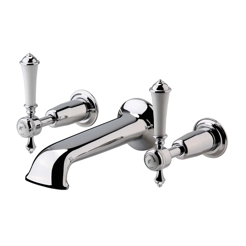 

European pure British retro three-hole wall-entry bathtub faucet with large water outlet without aerator