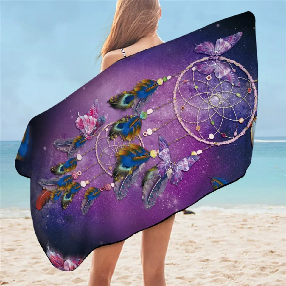 Dreamcatcher Bath Towel Microfiber Watercolor Beach  Rectangle Bikini Cover-Up Mat,Sand Proof Absorbent Quick Dry