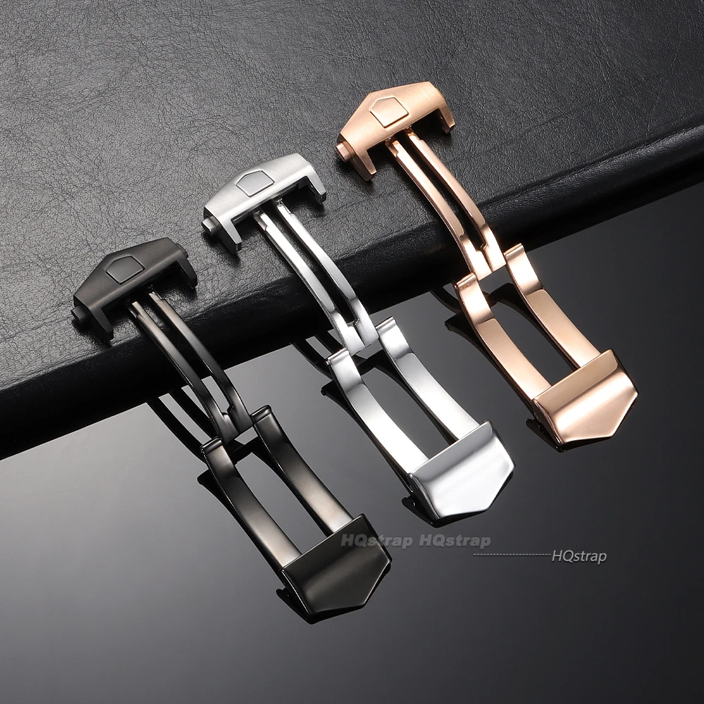 18 مللي متر 20 مللي متر مشبك ساعة من الفولاذ المقاوم للصدأ لتاغ هوير الصلبة للطي أبازيم معدنية ل حزام الساعات سيليكون زر مزدوج المشبك