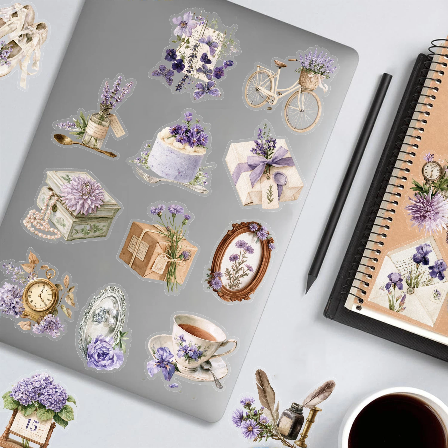 50PCS Flower Letter PET Phone Sticker Flowers Laptop Colored Decoration Luggage Waterproof Notebook Graffiti Decoration