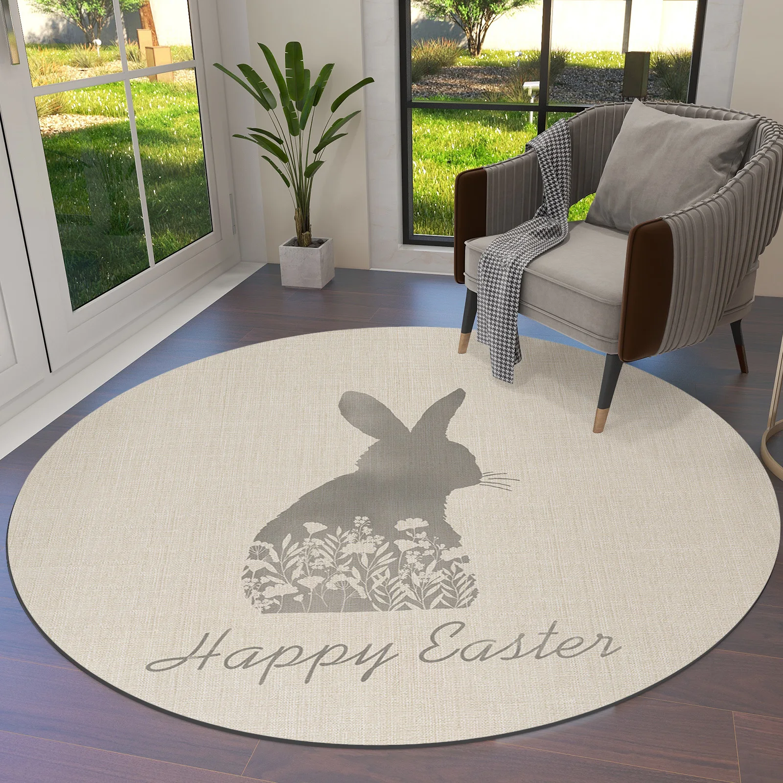 Easter Bunny Flower Spring Round Area Rug Carpets For Living Room Large Mat Home Bedroom Kid Room Decoration