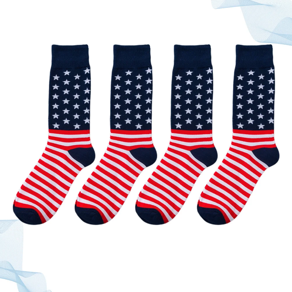 

2Pairs Cotton Made Warm Socks American Flag Pattern Comfortable for Boys Men Autumn Winter Cotton Made Warm Stockings