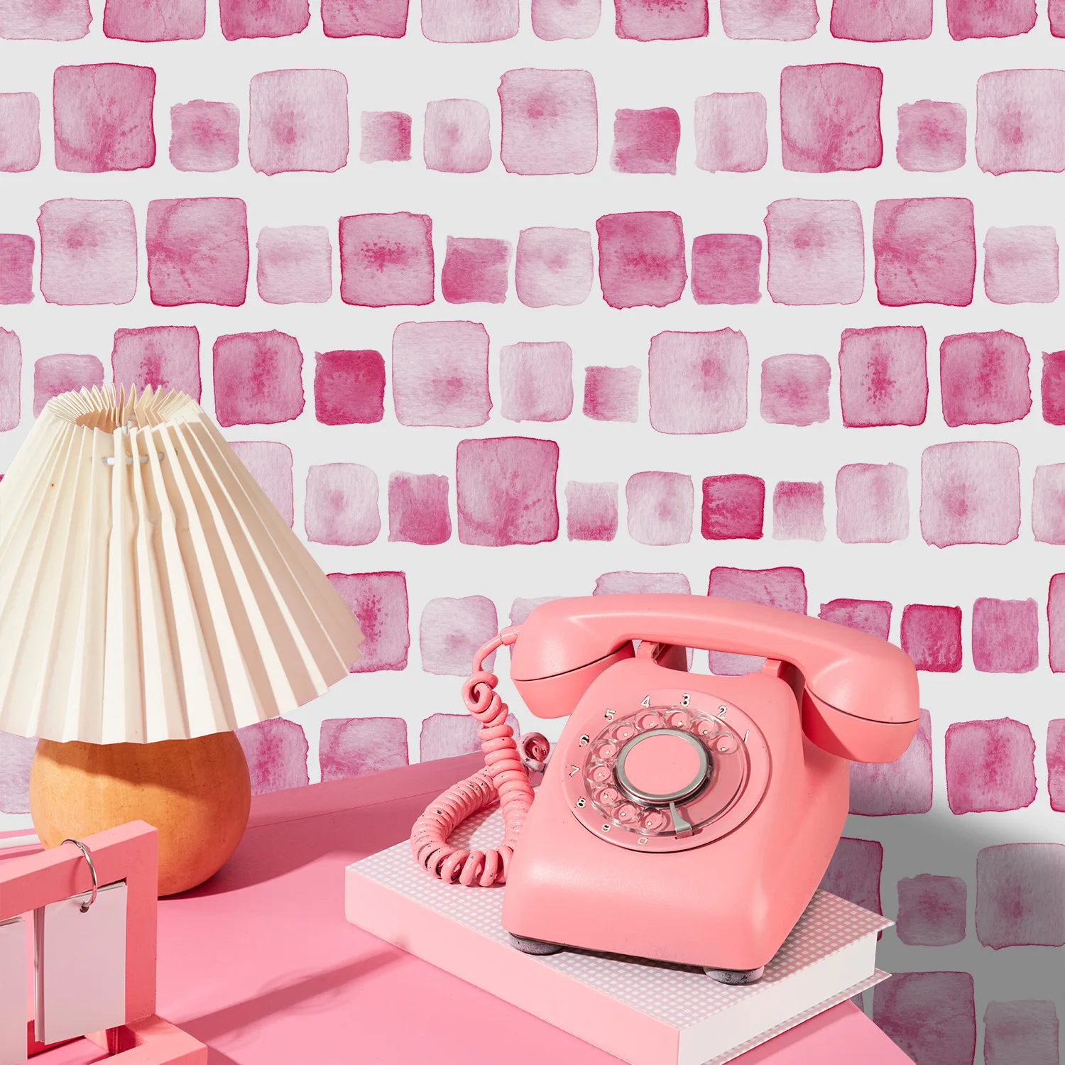Peel and Stick Pink Square Wallpaper Self-Adhesive Removable Home Wallpaper Girl Bedroom Wall Decor Contact Paper