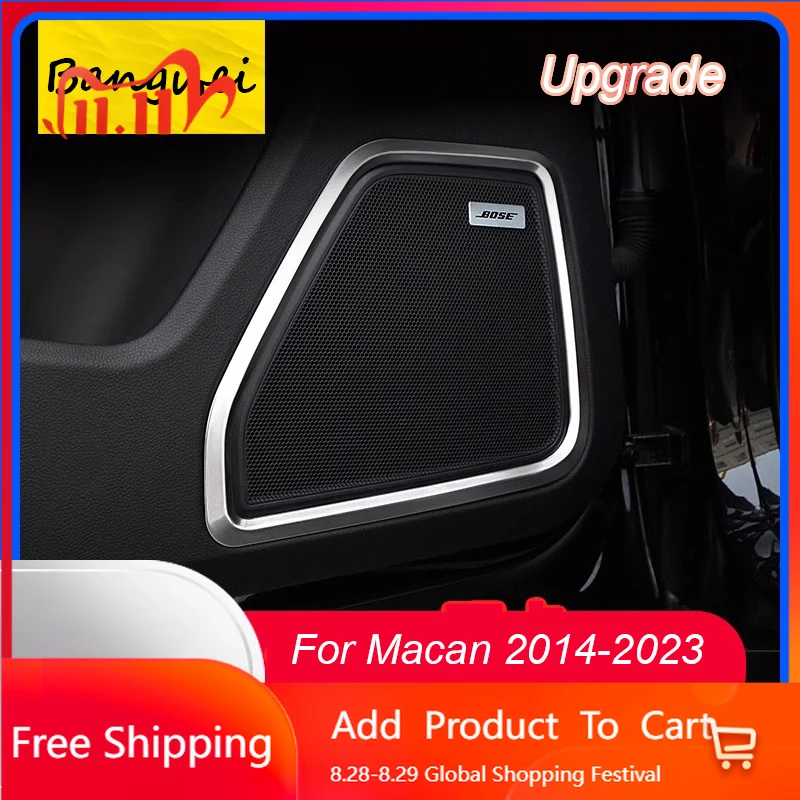 

Interior Stickers 4PCS Door Audio Speaker Horn Decoration Ring Frame Cover Trim For Porsche Macan 2014-2019 2020 2021 2022 2023