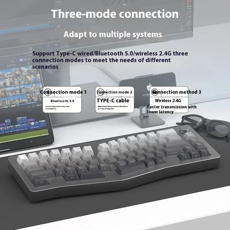 Imagem -05 - Aluminum Alloy Teclado Mecânico sem Fio Três Modo Bluetooth Hot Plug 67 Chaves Teclado Gaming Personalizado Monka-alice67pro
