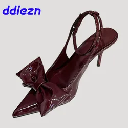 Nieuwe 2025 Schoeisel Vlinder-Knoop Vrouwen Hoge Hakken Schoenen Vrouwelijke Puntschoen Mode Enkelbandje Pompen Dames Hakken Schoenen big Size