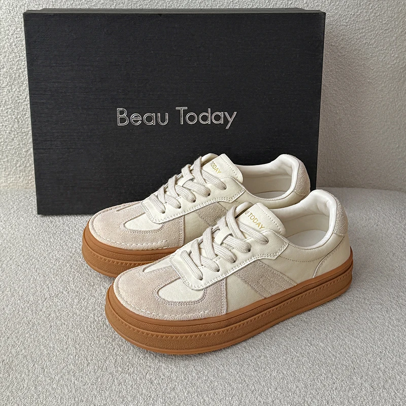 BEAUTODAY أحذية رياضية كاجوال للنساء جلد البقر المدبوغ سبليت ستوكات المرقعة أحذية الدانتيل متابعة الإناث المدربين اليدوية 29768 #3