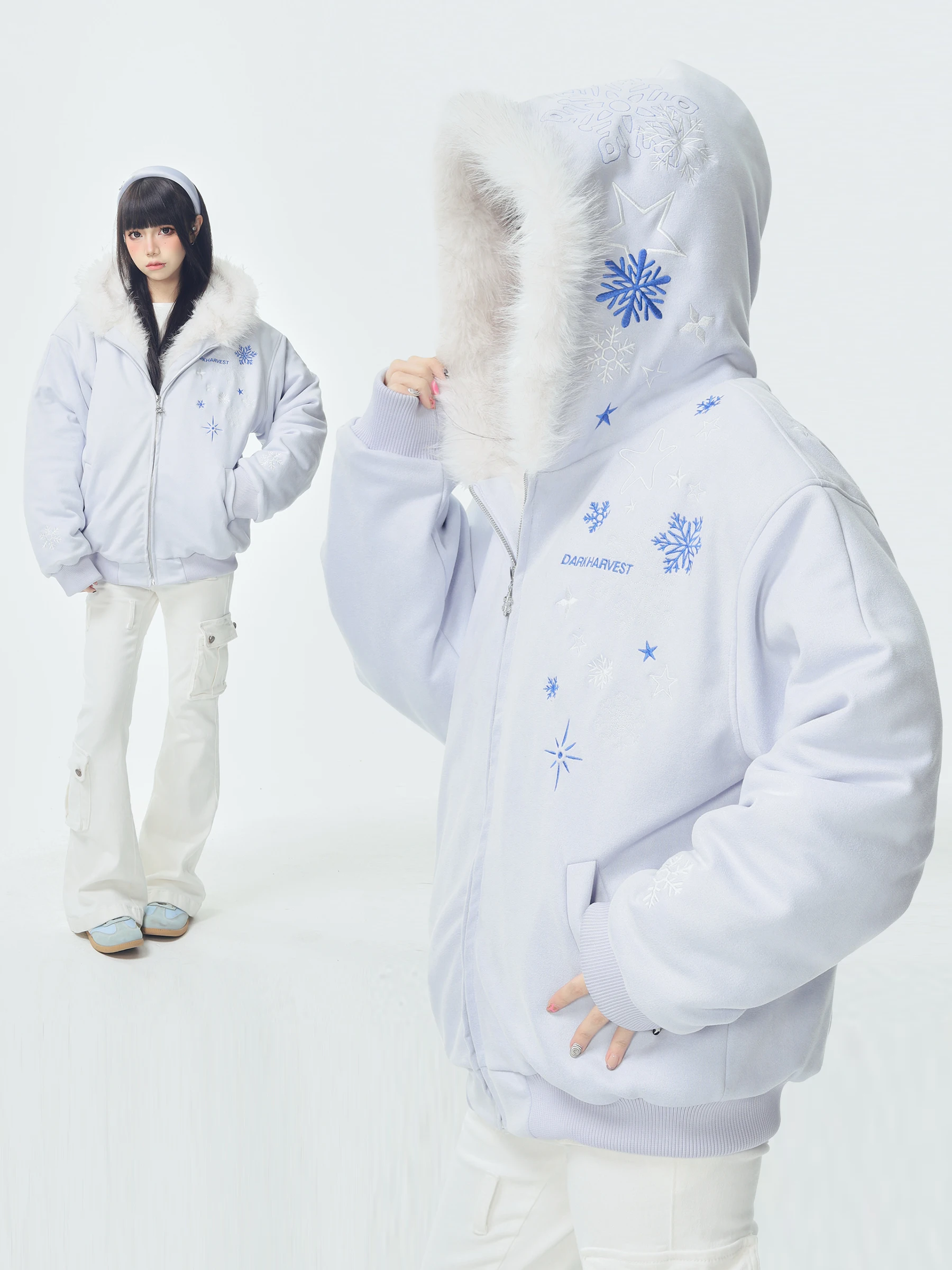 

Зимнее теплое повседневное хлопковое пальто KESOAK в американском ретро-стиле с капюшоном, меховым воротником и принтом горного орла