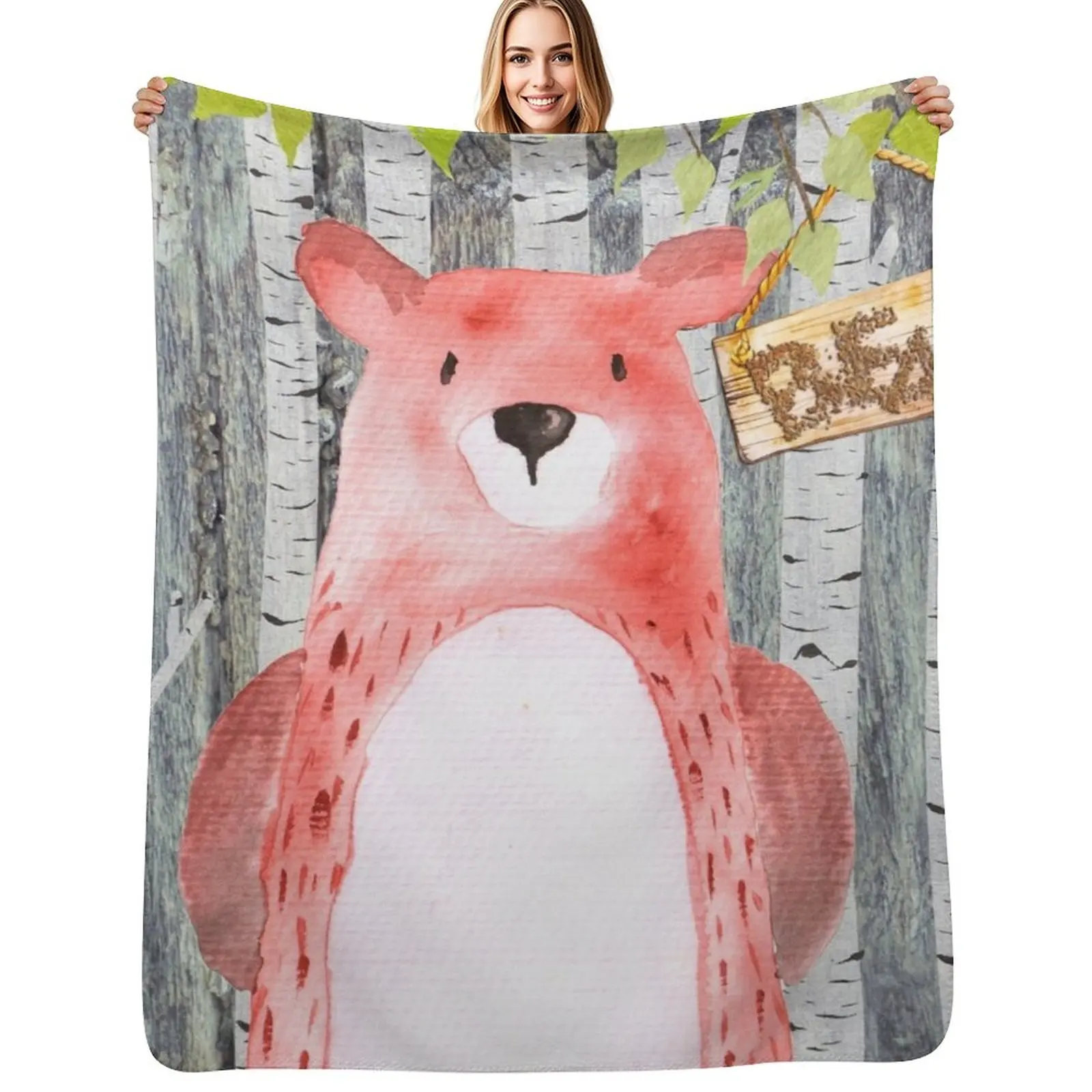 

Bear- Woodland Friends- Watercolor Illustration Throw Blanket Cozy Throw Blanket for Bed Sofa Chair