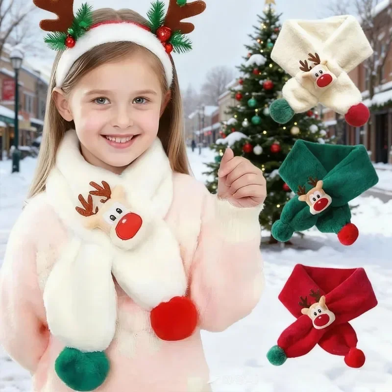 1-5pcs Children Winter Neck Warmer Plush Scarf Thickened Fleece Windproof Warm Korean for Girls Boys Home School Outdoor Travel
