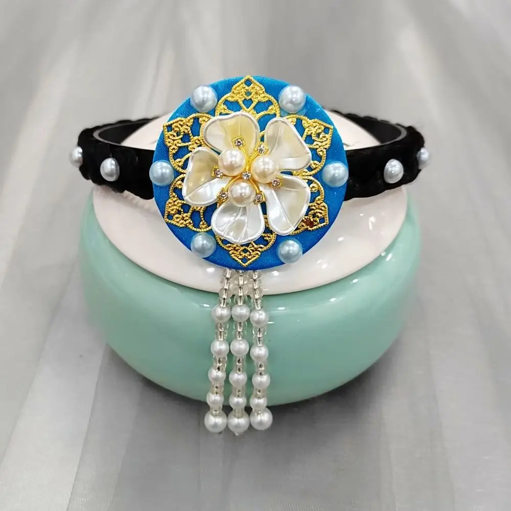 

Sweet Flower Korean Headband Pearl Tassels Hanbok Hairband Traditional Headdress Stage Dance Hair Hoop Hanfu
