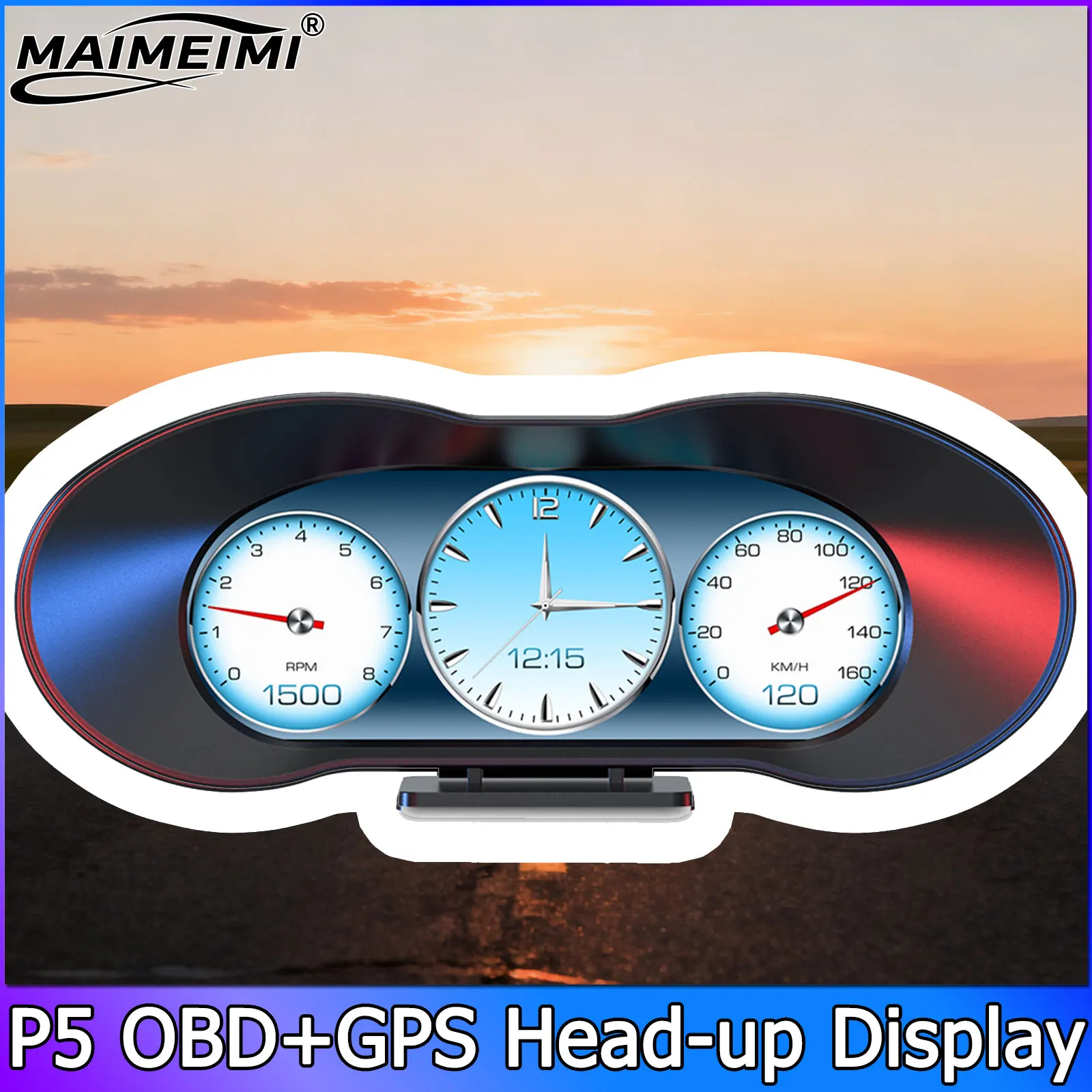 QC HUD LCD Slope Meter P5 Digital Head Up Display OBD GPS on Board Computer Speedometer Navigation Display Alarm Water Oil Temp