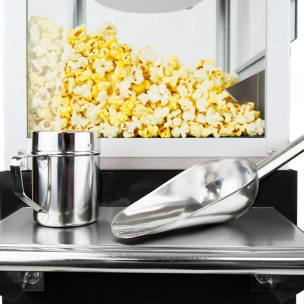 Carro de máquina de palomitas de maíz de aceite caliente, hervidor de acero inoxidable, paneles de vidrio, calentador incorporado, compartimento de almacenamiento ligero, fiestas y eventos