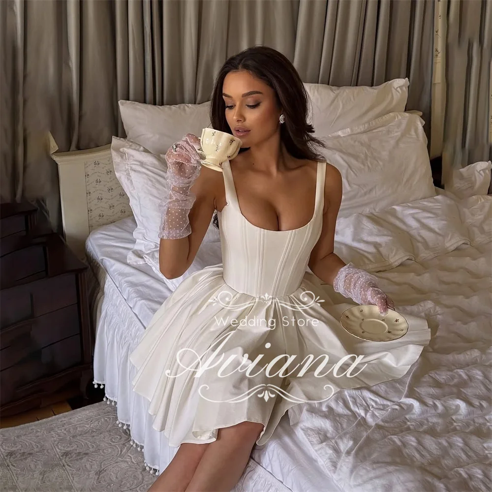 Aviana personnalisé col carré Spaghetti sangle courte robe de mariée Satin tissu Corset taille Aline Silhouette élégant luxe 2025