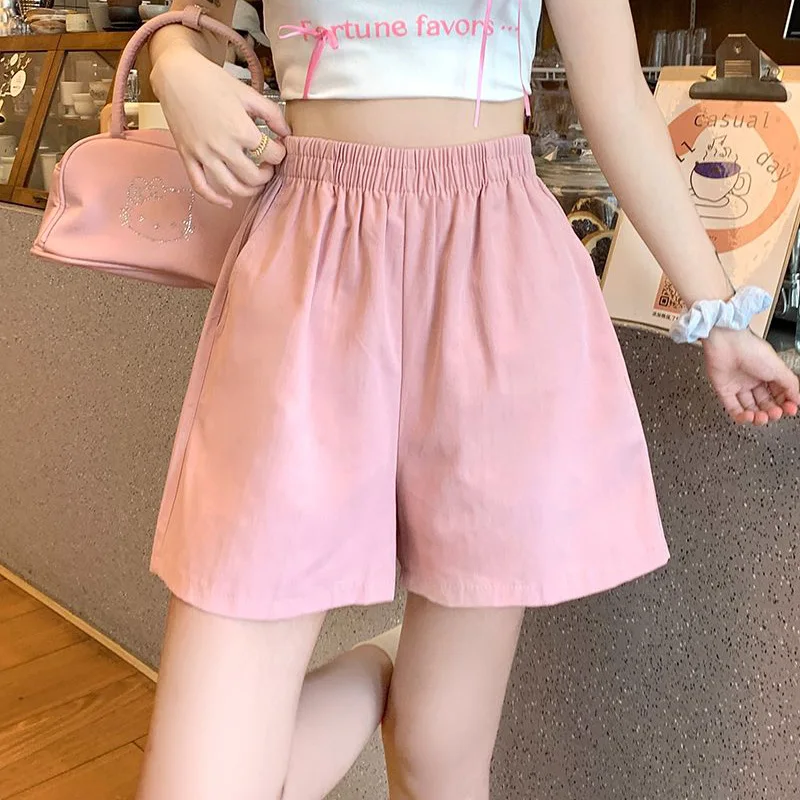 2025 Summer Women Concise Elastic High Waisted Short Pants Lady Solid Comfortable Baggy Joggers Female Korean Wash Cotton Slacks