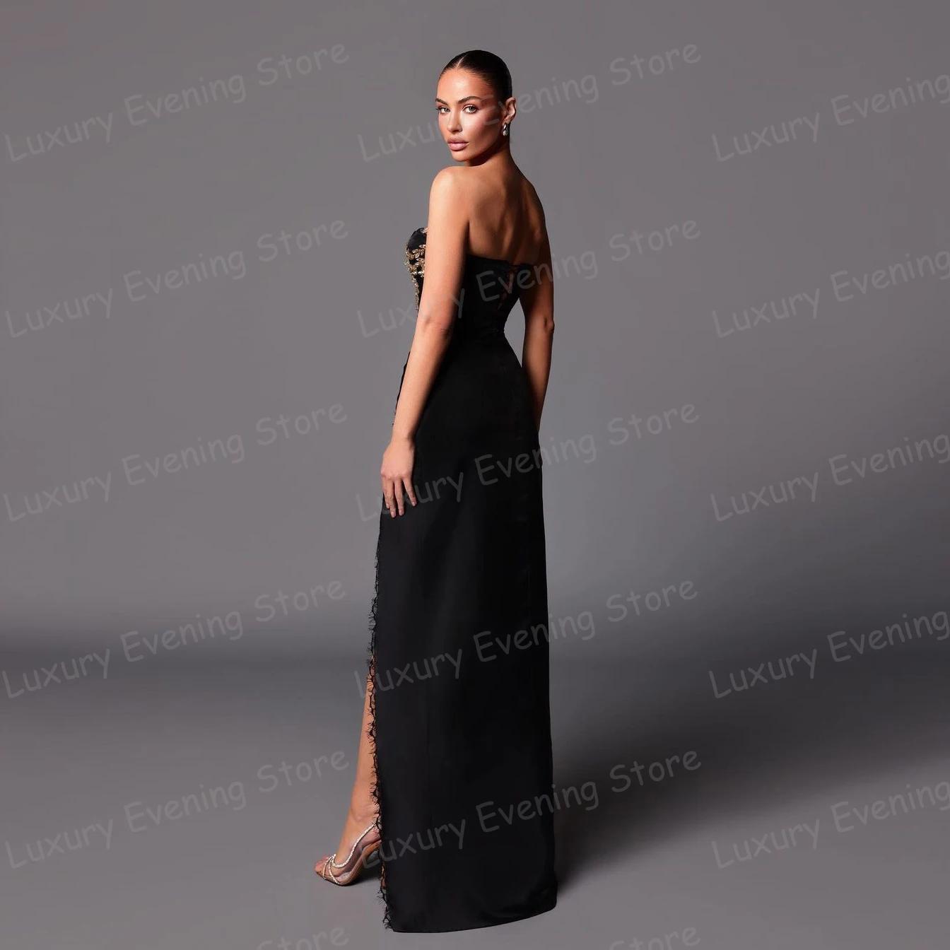 Semplici Appliques abiti da sera sirena Sexy scollo a V Backless High Side Split Prom Party Gowns Satin Formal Fashion 2024