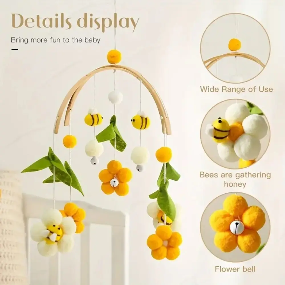 Photography Props Cartoon Bee Wind Chime Wooden Flowers Shape Baby Cribs Rattle Hanging Cute Bee Bell Pendant Boys