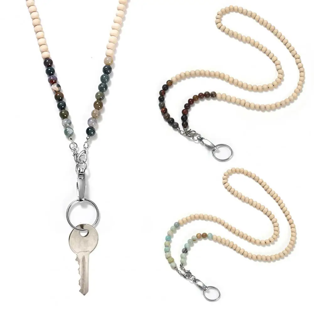 Шнурок для карт, стильный шнурок с бусинами, держатель для Id, бусины из натурального дерева, шнурок для рабочей карты для женщин, брелок для круиза