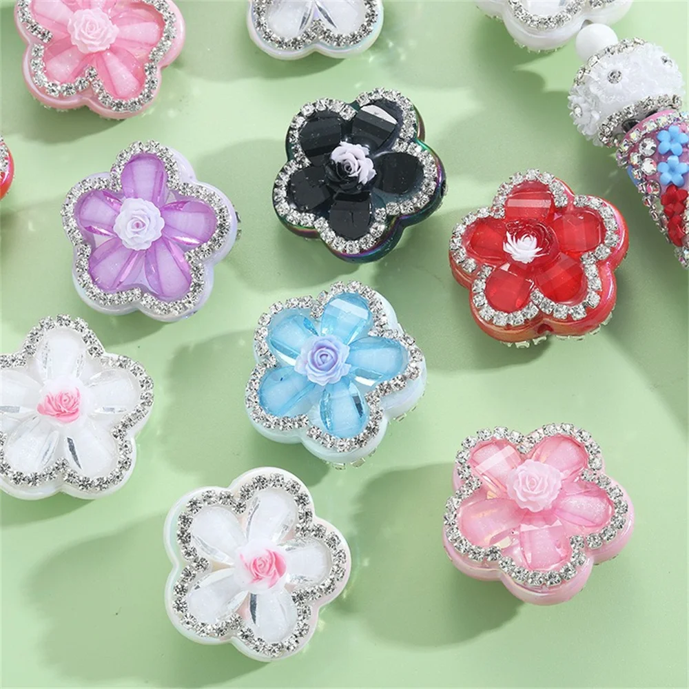 WH Beautiful Blue Beading Material Flowers New Handmade Loose Bead Ballpoint Pen Mobile Phone Chain Beading Pen Material