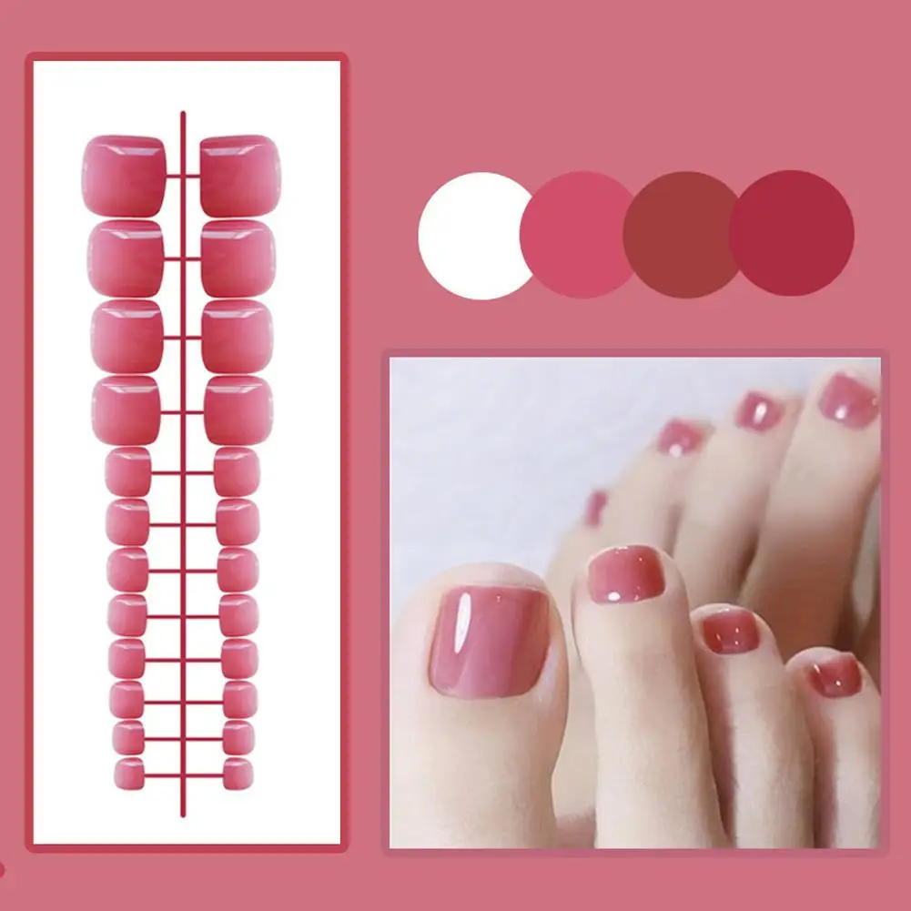 Uñas de los pies acrílicas brillantes, uñas postizas extraíbles, punta completa, pegamento corto Artificial sin uñas de los pies, cubierta falsa, N9Y1