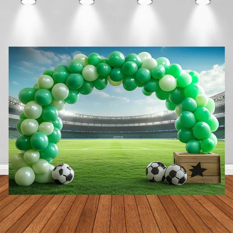 LS Photography Background Arch Balloons Soccer Grass Decoration Cake Smash Birthday  Kids Portrait Photo Backdrop Studio