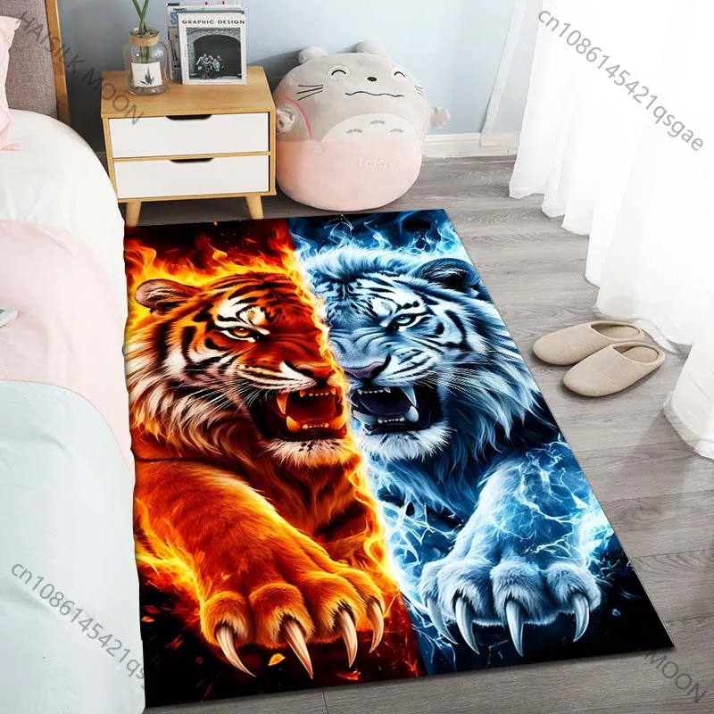 1PC Flaming Tiger Frost Tiger Carpet for Living Room Bedroom Sofa Home Decor Rus Non-slip Floor Mat Luxury Gift Multiple Sizes
