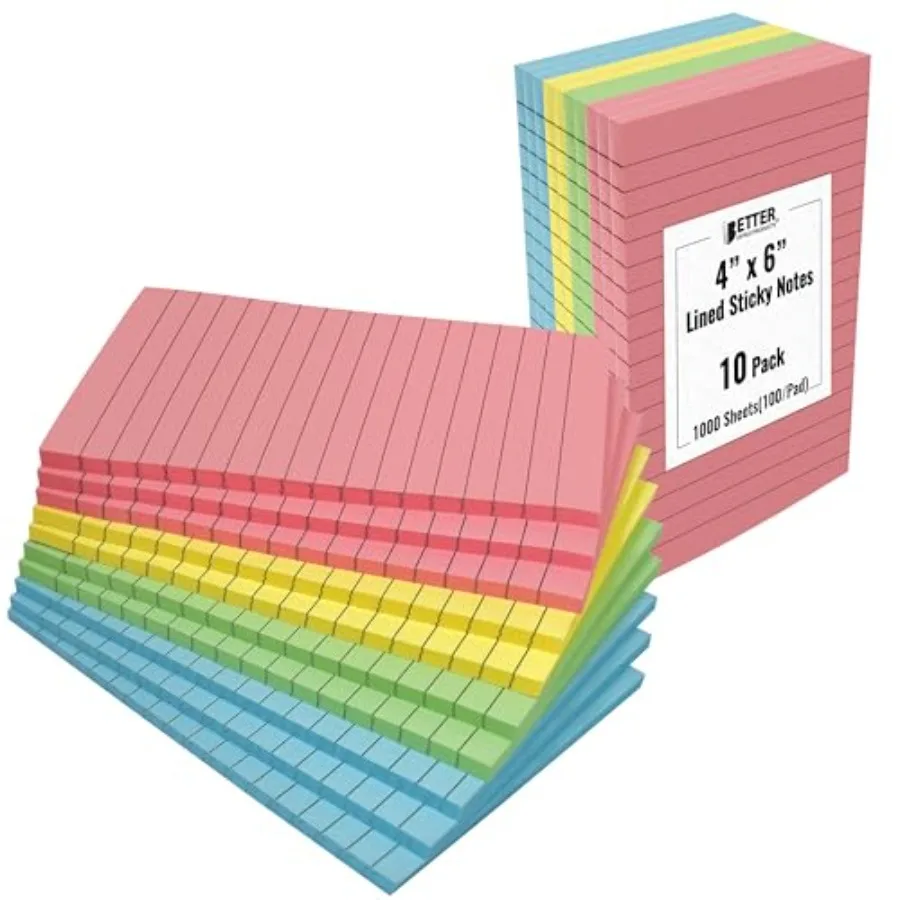 

Lined Sticky Notes, 4 x 6, 10 Pack, 500 Sheets 50/Pad,Self Stick Notes with Lines, 4 Assorted Pastel Colors, Post Memos, Strong