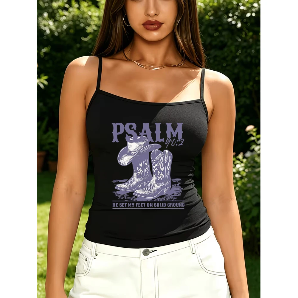 Western Cowboy Boots Graphic Camisole Women Summer Psalm 40:2 Bible Verse Tank Top Casual Sleeveless Vest for Church